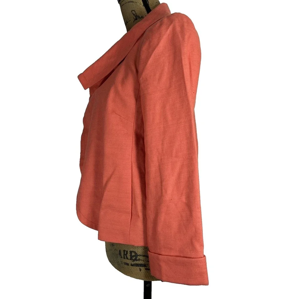 J.Crew Jacket Size 4 Melon Big Button Asymmetric Long Sl Linen Cotton Pocket LN - Picture 4 of 5